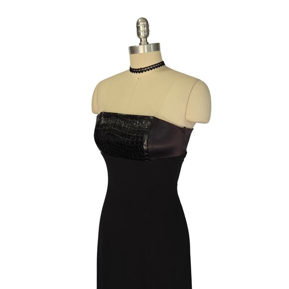 Cache Vintage 90s Black Leather Maxi Dress Size XS P Strapless Reptile Gothic - Picture 7 of 11